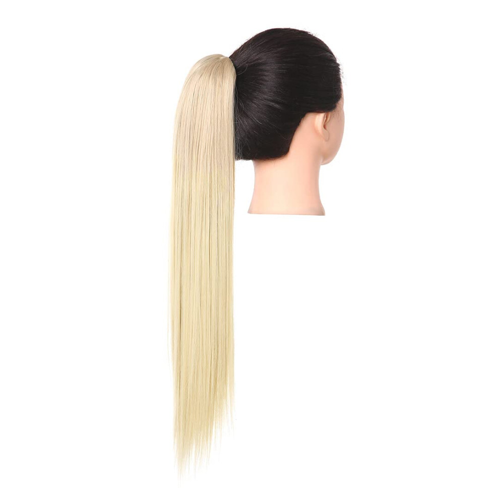 18 Inch Blonde Clip In Ponytail Hairpiece 25T613 Synthetic Wrap Around Extension Natural Shine