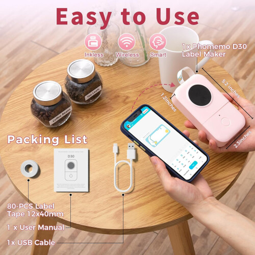 Label Maker Machine, Portable Bluetooth Mini Label Printer, Compatible with Smart Phones, Handheld Thermal Sticker Printer, Multiple Templates, 2