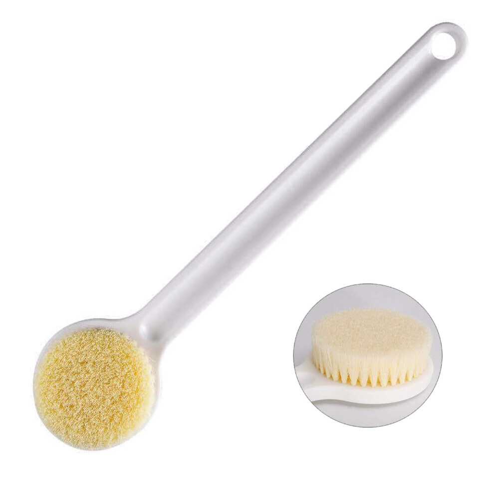 White Long Handle Back Scrubber For Shower 14 Inch Soft And Stiff Bristles Gentle Exfoliation