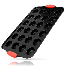 24 Cup Muffin Pan - Deluxe Nonstick Gray Coating Inside & Outside With Red Silicone Handles, Compatible with Model: NCSBS10S (Black)