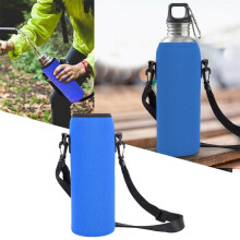Housse de bouteille d'eau bleue, étui de transport confortable et isotherme pour bouteille d'eau, sac de rangement avec bandoulière, pochette pour