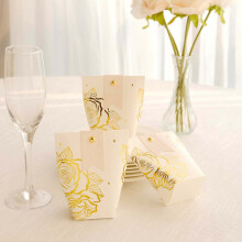 Efavormart25Pack Scatole regalo in carta bianca con stampa di rose dorate, sacchetti per caramelle con spilla ed etichette - 4,5"x4"