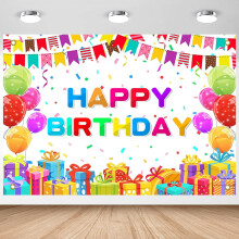 Fondo colorido de Feliz Cumpleaños de 7x5 pies, pancarta de fiesta de dibujos animados y decoración de globos para niños, niñas y niños -