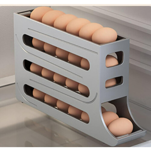 4-Tier Egg Storage for Fridge - Automatic Scrolling Egg Rack, Compatible with Standard Fridges - 30-Egg Capacity Organizer (White)