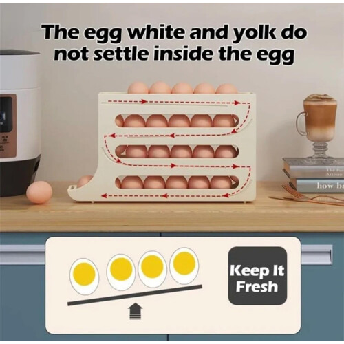 4-Tier Egg Storage for Fridge - Automatic Scrolling Egg Rack, Compatible with Standard Fridges - 30-Egg Capacity Organizer (White) 2