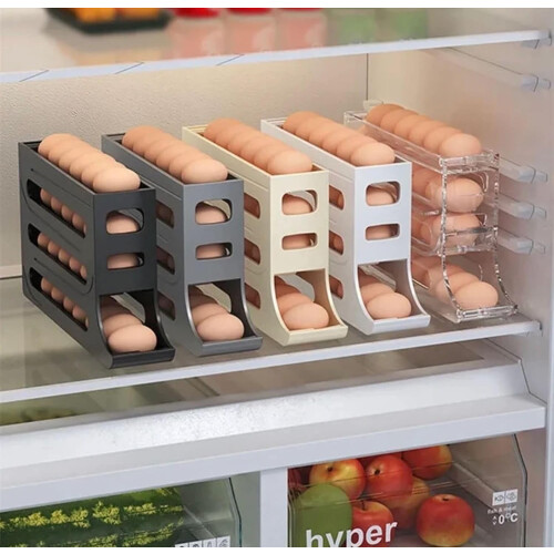 4-Tier Egg Storage for Fridge - Automatic Scrolling Egg Rack, Compatible with Standard Fridges - 30-Egg Capacity Organizer (White) 1