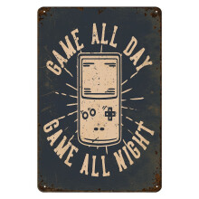 Vintage Games Game Metal Sign for Wall Decor Game All Day All Night Decorative Plaque Home Video Game Room Decoration Painting
