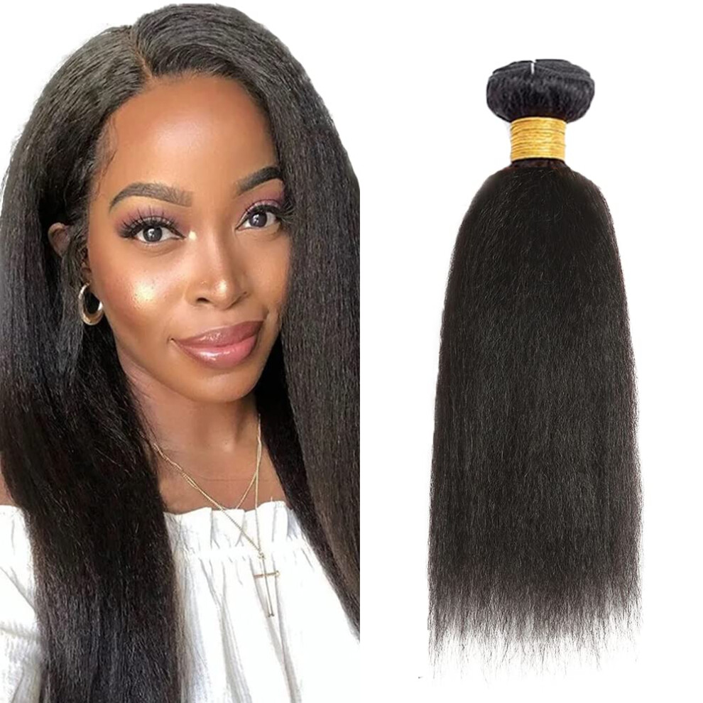 Unisex Black Brazilian Kinky Straight Human Hair Bundles 24 Inch Remy Weft Natural Full Thickness