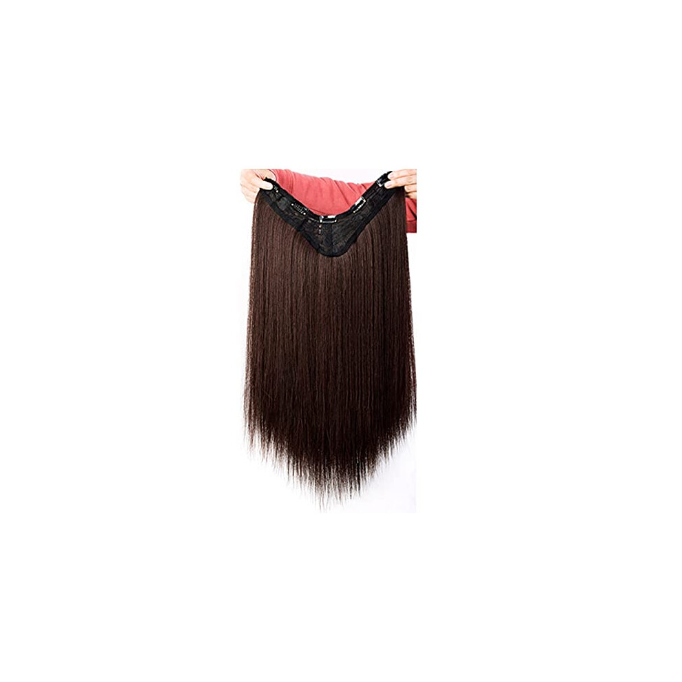 VShaped Curly Wig Hairpiece with Natural Matte Finish, Dark Brown Long Hair Extension 60cm