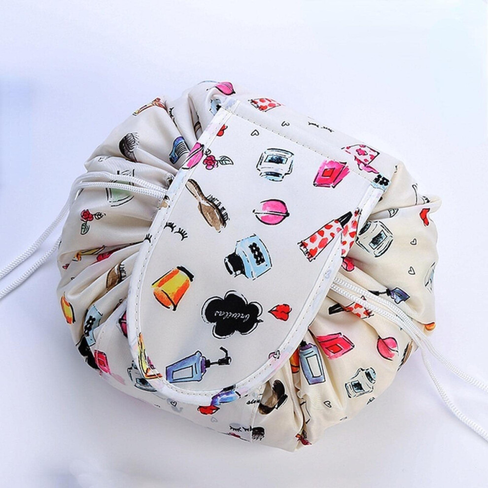 Travel Makeup Bag Cloth Cosmetic Toiletry Organizer with Fast Access Drawstring Closure