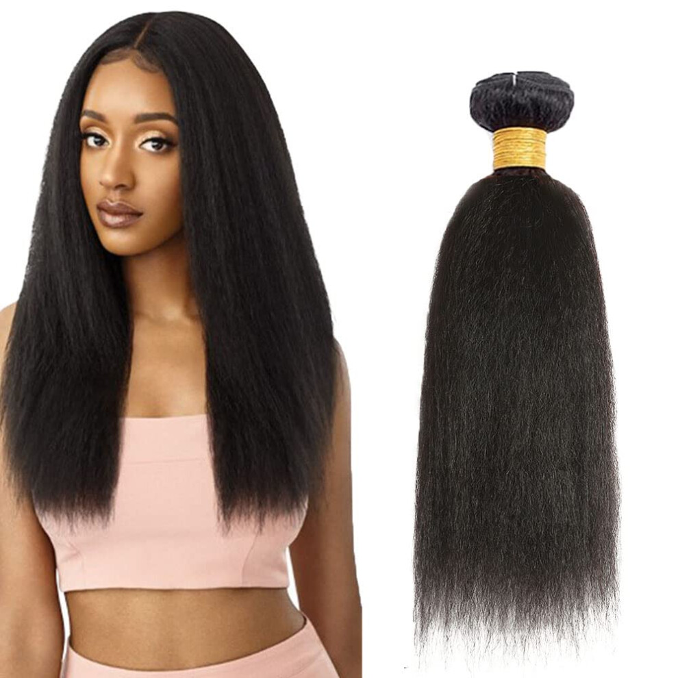 Unisex Black 30 Inch Kinky Straight Human Hair Bundles Brazilian Remy Weave 100% Virgin Natural