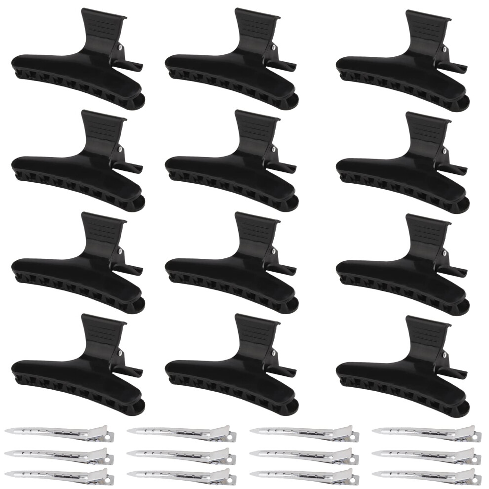 Hair Sectioning Clips Set 24pcs Black and Silver Butterfly Clamps for Salon Cutting Styling Coloring