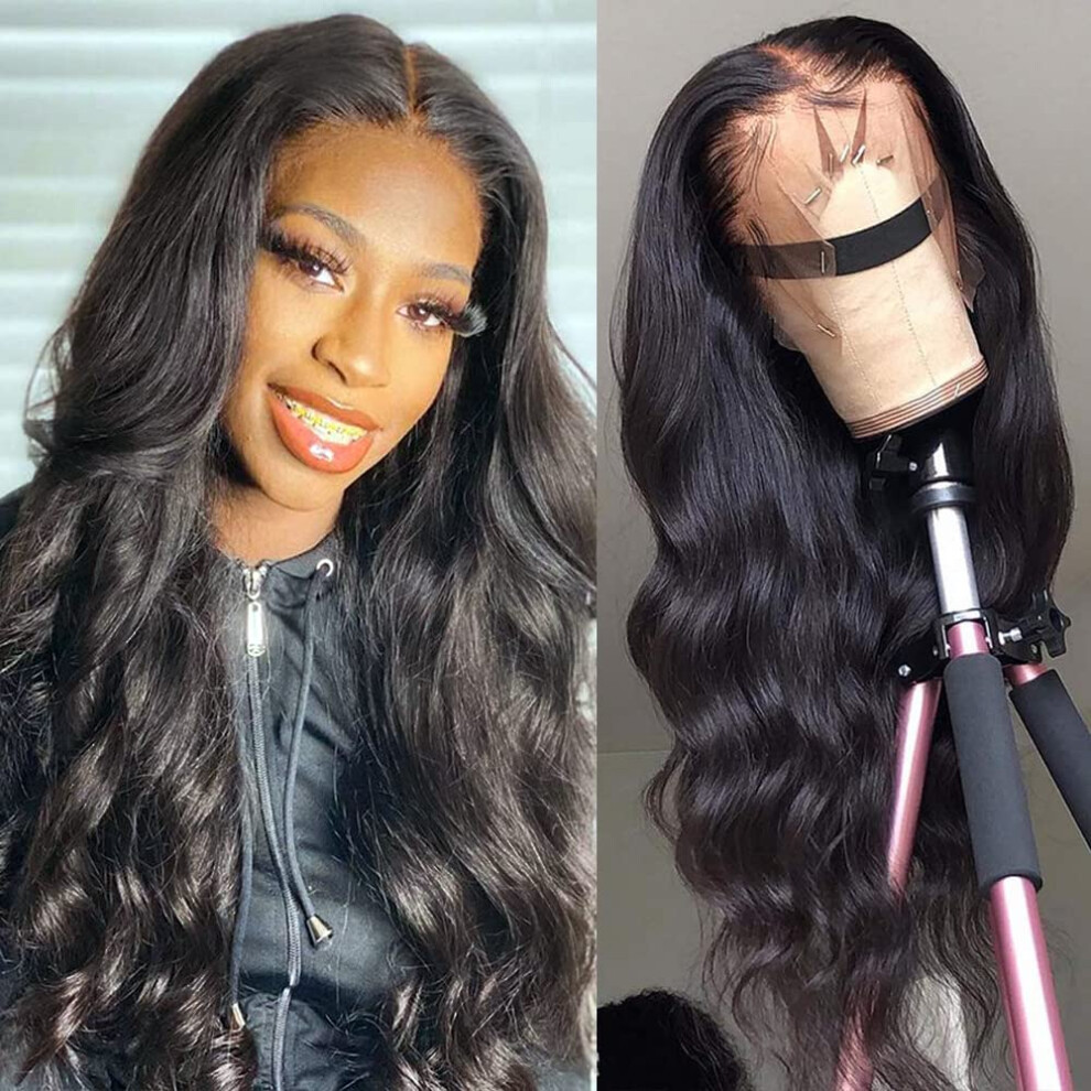 Unisex Human Hair Lace Front Wigs Brazilian Body Wave Glueless 4X4 Pre Plucked 150 Density Natural Hairline 20 Inch