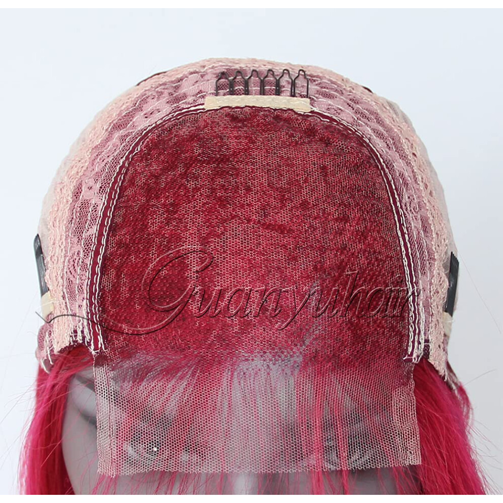 Unisex Black,Red Brazilian Virgin Human Hair Lace Front Bob Wig Preplucked Burgundy 10Inch For Black Women