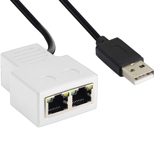 Διπλός διαχωριστής Ethernet RJ451 σε 2, καλώδιο τροφοδοσίας USB που επιτρέπει ταυτόχρονη