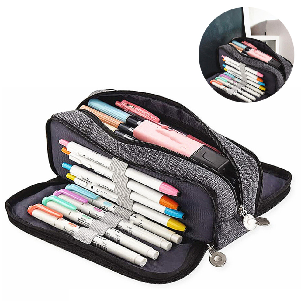 Pencil Pouch With Handle Large Capacity Pencil Pouch 3 Compartments Canvas Pencil Bag For School Office Travel Smooth Zipper Canvas Pencil Bag For Stu 9176269730864