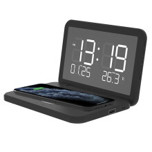Versatile Desk Clock, Intuitive Alarm Clock with Wireless Charging, Fast Charging Safe Station for Modern Bedroom, Portable Design with Adjustable Scr