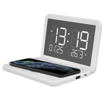 Réveil de bureau portable, synchronisation horaire Bluetooth avec chargement sans fil, luminosité d'écran réglable pour une utilisation nocturne