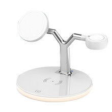 Stație wireless cu încărcare rapidă, 3 în 1, compatibilă cu dispozitivele Apple, conexiune magnetică pentru aliniere sigură, încărcare