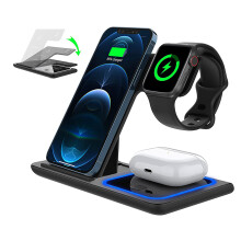 Bärbar trådlös laddare för iPhone, Airpods, Apple Watch Series Ultra, 15w uppgraderad nätadapter, värmeavledningshål, halkfri silikonplatta,