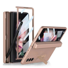 Designer-Hülle für Samsung Galaxy Z Fold3 5G, verschiebbare Kameraabdeckung, magnetischer Scharnierschutz, ausziehbarer Ständer aus