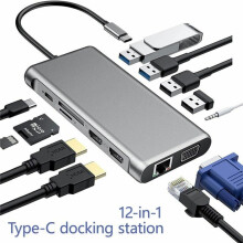 Stacja dokująca USB-C 12 w 1, obsługuje USB C/A3.1 10 Gb/s, Ethernet 1000 Mb/s, podwójny adapter Displayport do monitora, wysoka kompatybilność