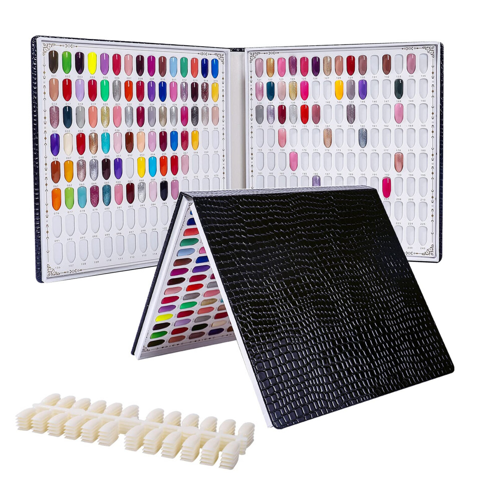 Nail Color Chart Book 120 Colors with Squoval Tips, Leather Cover Gel Polish Display for Salon