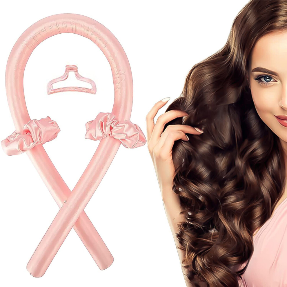 Pink Heatless Hair Curlers Ribbon Set For Overnight No Heat Styling Gentle On Hair