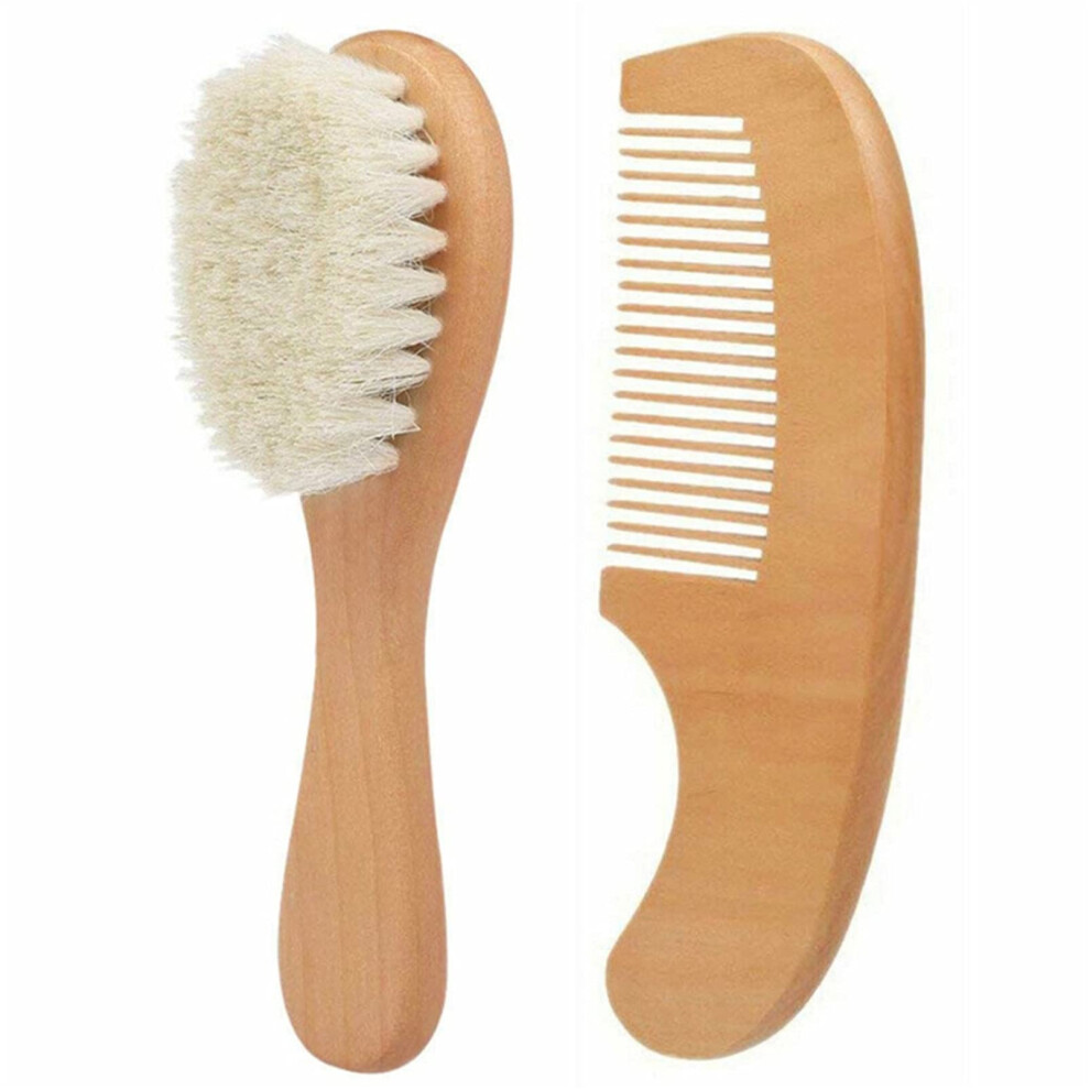Baby Hair Brush and Comb Set with Natural Wool Bristles Gentle Scalp Massage EcoFriendly Beech Wood