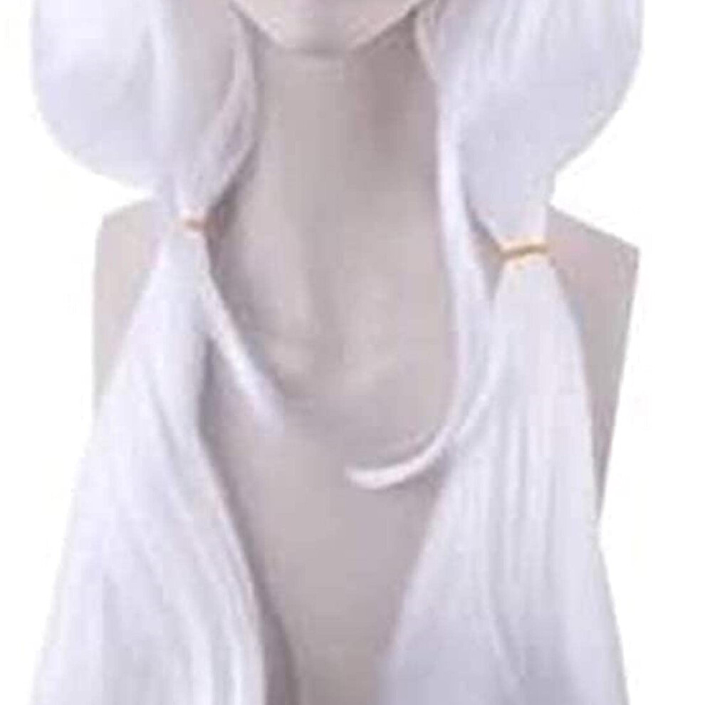 Long White Cosplay Wig 70cm Heat Resistant Synthetic Fiber for Angie Yonaga from Danganronpa
