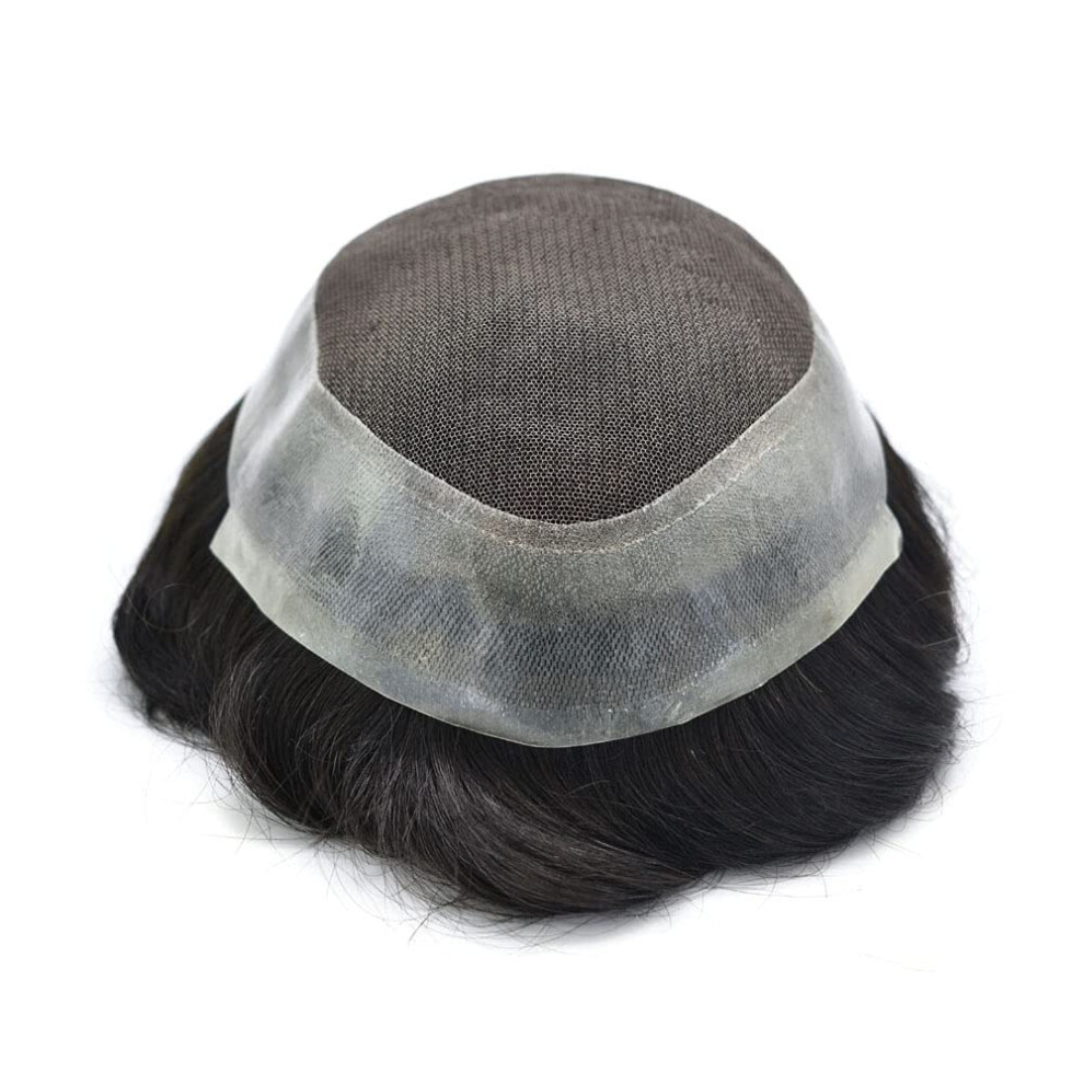 Unisex Black Men's Toupee French Lace Jet Hairpiece 5X7 Inches Indian Remy Human Hair Natural Scalp