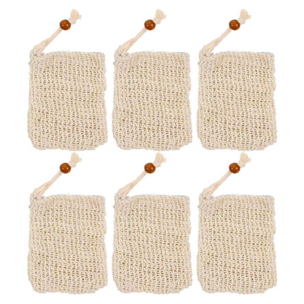6pcs Natural Sisal Soap Saver Bag with Drawstring for Gentle Skin Exfoliation and Full Soap Usage