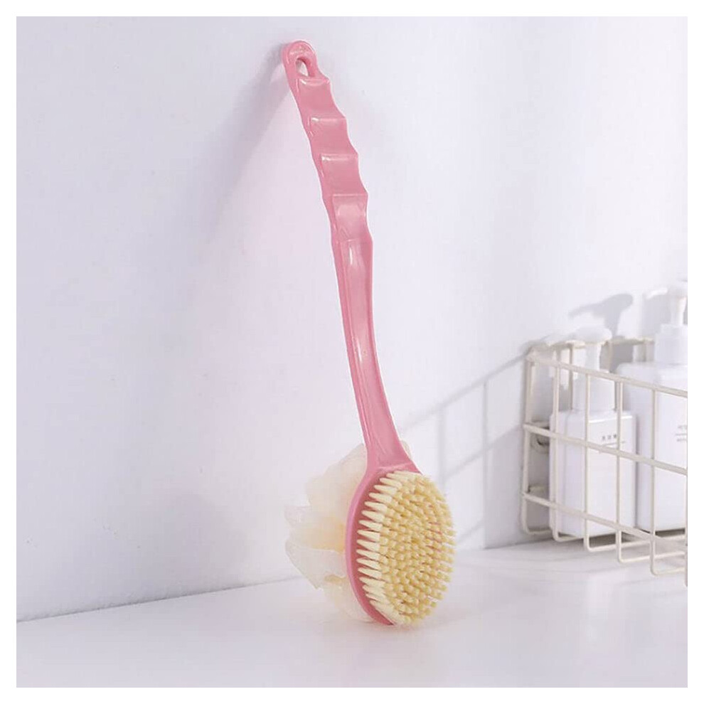 2 in 1 Bath Body Brush with Loofah and Bristles, Long Handle Back Scrubber for Deep Exfoliation
