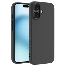 Compatible avec iPhone 16 - Coque en caoutchouc noir mat avec protection liquide pour l'appareil photo - Noir
