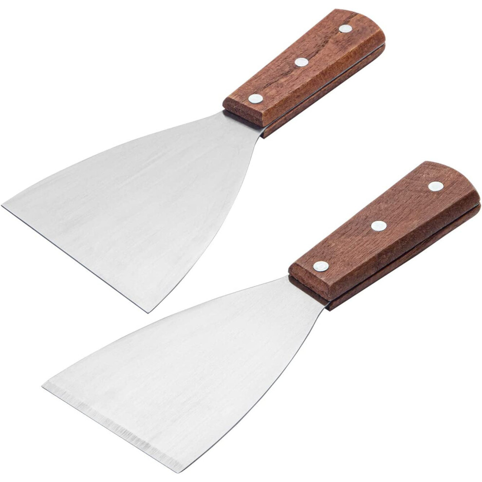 2Pcs Stainless Steel Grill Spatula With Wooden Handle, Compatible With Blackstone Griddle, For Bbq, Kitchen & Food Service 9110895340103