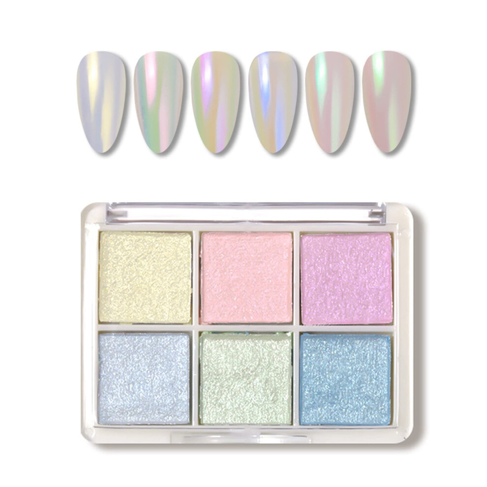 Chrome Nail Powder Kit with Aurora Color Shift, Mirror Effect, Mermaid Glitter, 6 Colors Mixed