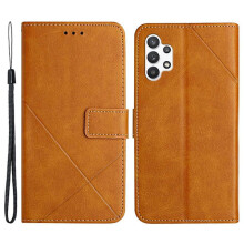 Étui portefeuille SKALO compatible avec Samsung A13 4G en cuir PU gaufré - Marron clair