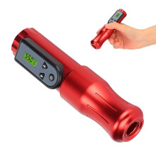 Wireless Tattoo Pen Machine with LCD Display for Eyebrow Lip Eyeliner, Adjustable Voltage, Red