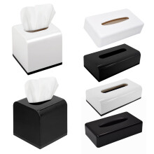 SUSUchens Tissue Box Holder Durable Construction Large Capacity Solid Color Easy to Fill Decorative Cube Tissue Holder Dispenser Black Size C