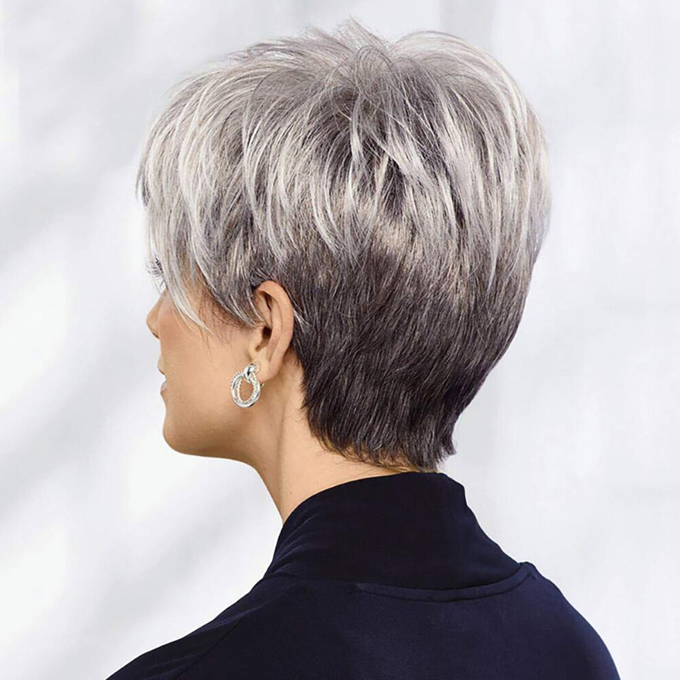 Unisex Gray Womens Short Curly Human Hair Wigs Wig European And American Short Curly Hair Grandma Partial Headgear Wig,Multicolor