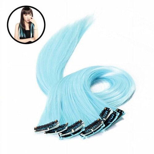 10 extension per capelli sintetiche colorate con clip (Wathet) 1