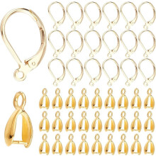 28 peças de anzóis de latão banhados a ouro 24K com fecho de alavanca e 28 fechos de pressão para confecção de brincos pendentes DIY - 0,61 x