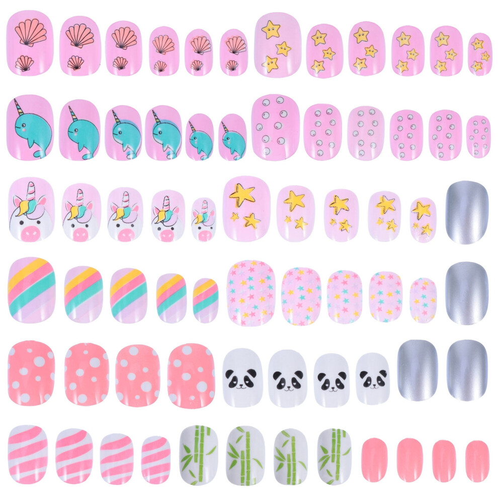 Girls 72Pcs Kids False Nails Press On Artificial Nail Tip Fake Fingernail Kit