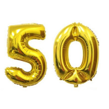 40" store 50 gullfargede tallballonger, folieballonger med heliummotiv, 50-årsjubileum