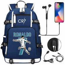 CR7Football Rygsæk USB Opladning Ronaldo Skoletaske Rejsetaske til Laptop og Teenagere - Studerende