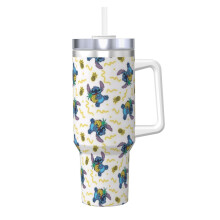 Bicchiere termico personalizzato Stitch da 40 once con manico e cannuccia - Tazza da caffè da viaggio in acciaio inossidabile con coperchio -