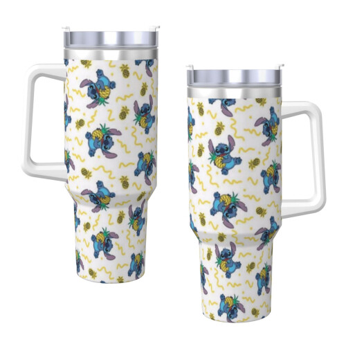 Εξατομικευμένο ποτήρι 40oz με λαβή και καλαμάκι Stitch - Κύπελλο καφέ ταξιδιού από 2
