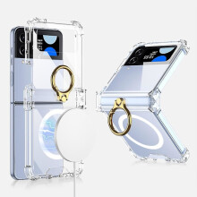 Magnetyczne etui Magsafe kompatybilne z Samsung Galaxy Z Flip4, przezroczyste etui z TPU z uchwytem pierścieniowym i przezroczystym zawiasem do