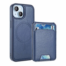 Etui kompatybilne z iPhone'em 15 Plus, niebieskie, proste etui z magnesem i uchwytem na kartę