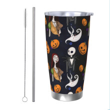 20oz Nightmare Before Christmas-glass, reisekopp i rustfritt stål med sølesikkert lokk, varme og kalde drikker, gave – kompatibel med koppholdere